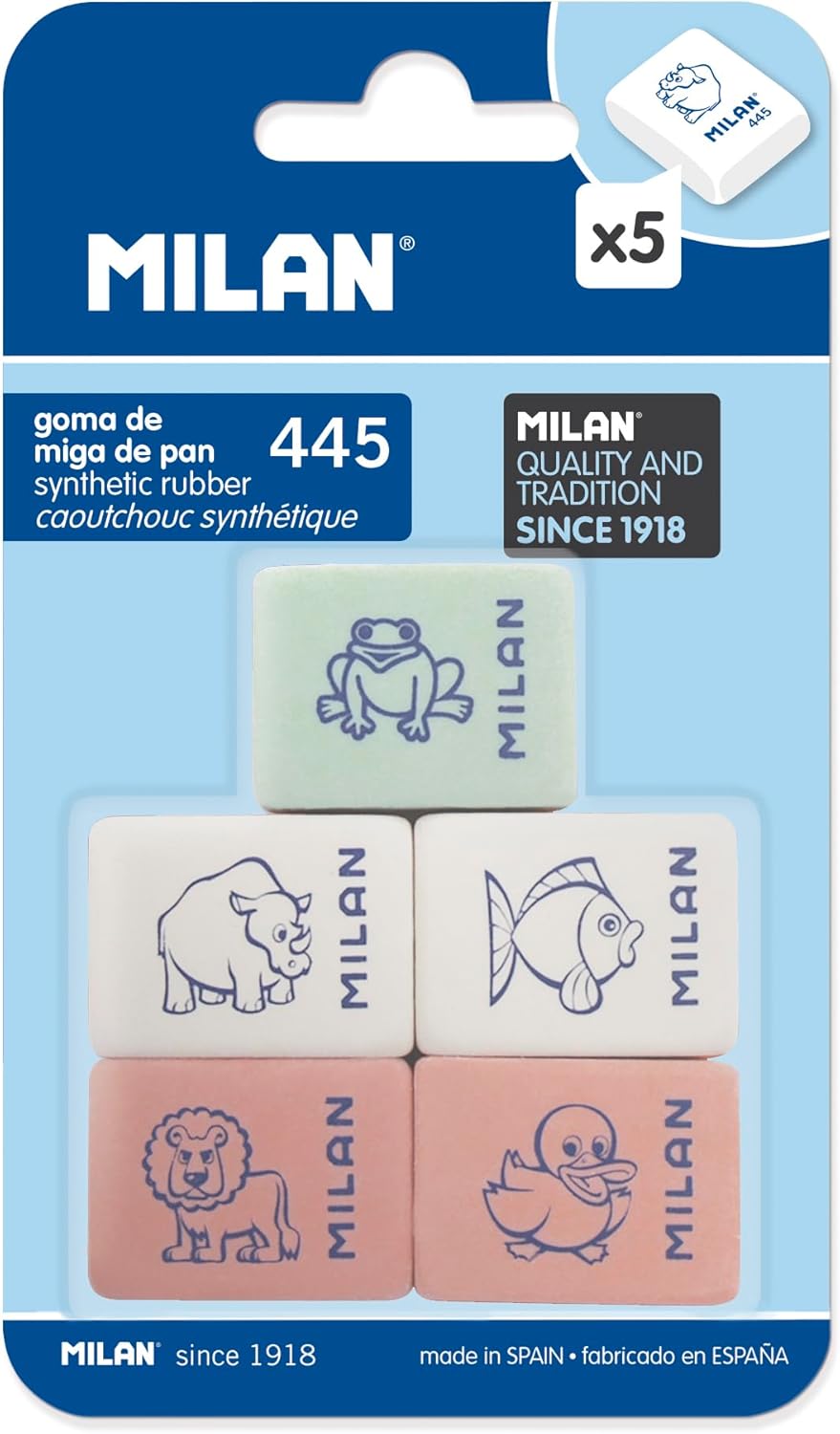 Blíster 5 gomas Rectangulares con dibujos infantiles 445 MILAN